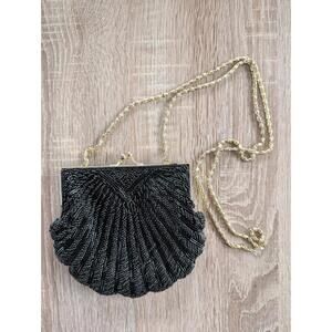 Vintage La Regale Black Beaded Shell Evening Purse Shoulder Bag Beaded Formal
